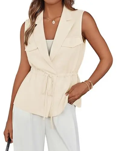 Produktbild: GRACE KARIN Damen Weste Top Frühling Elegant Ärmellose V Hals Büro Cardigan XXL Aprikose