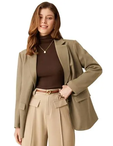 Produktbild: GRACE KARIN Damen Winter Blazer Anzug Langarm Business Arbeit Büro Blazer Jacke mit Gürtel Khaki M