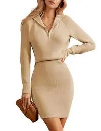 Produktbild: GRACE KARIN Damen Winter Lässig Sweaterkleid Reverskragen Langarm Pulloverkleid Aprikose M