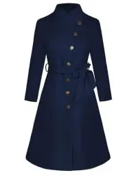 Produktbild: GRACE KARIN klassischer Stehkragenmantel für Damen Langarm Büromantel mit Gürtel Dunkelblau M