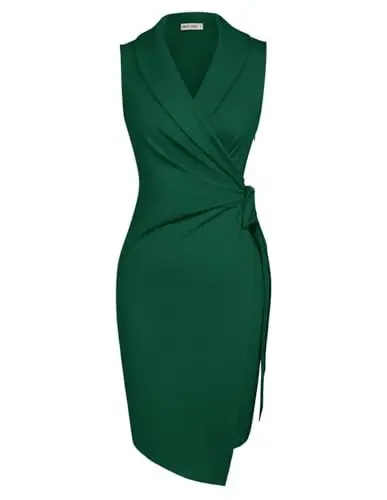 Produktbild: GRACE KARIN Wickelkleid Damen Elegant Midikleid Damen V-Ausschnitt Cocktailkleid Partykleid Hochzeit S Dunkelgrün-7