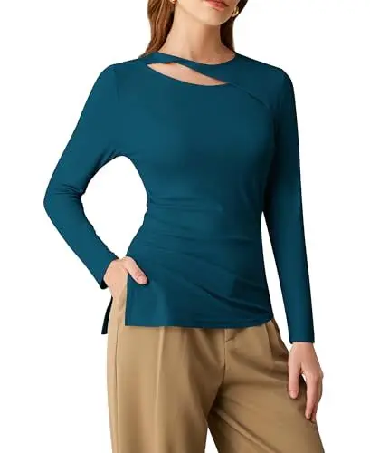 Produktbild: GRACE KARIN Frauen Lässig Langarm Oberteile Basic Solide Farbe Unregelmäßiger Saum Shirt für Party Blau XXL