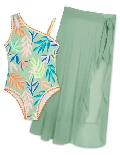 Produktbild: GRACE KARIN Girls One Piece Swimsuit Schwimmen Kostüm EIN Stück Badeanzug mit Netzüberzugrock Grün 6-7 Jahre