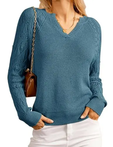 Produktbild: GRACE KARIN Herbst Pullover Damen Strick Elegant Strickpullover Damen V-Ausschnitt Sweatshirt S Dunkelblau -3