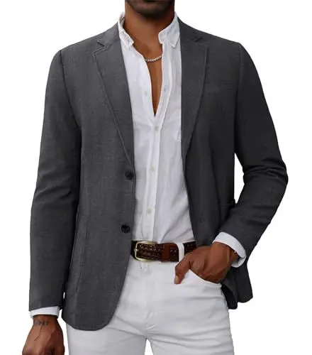 Produktbild: GRACE KARIN Männer Regular Fit Blazer Business Jackett mit Zwei Knöpfe Gekerbtem Revers Sakkos Silbergrau XL