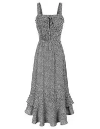 Produktbild: GRACE KARIN Kleid Damen Geblümt Kleid Casual Freizeitkleid Böhmisch Maxikleid Strandkleider Ärmellos Sommerkleid 2XL Schwarz-Weiße Blume