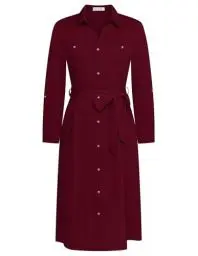 Produktbild: GRACE KARIN Damen Revers Bluse Kleid Abnehmen Für Arbeit Büro Business Lehrer Weinrot L