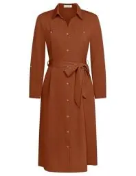 Produktbild: GRACE KARIN Damen Business Büro Kleid Langarm Kleid 2024 Revers Gerades Kleid mit Gürtel Orange Farbe XL