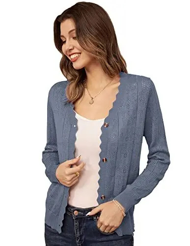 Produktbild: GRACE KARIN Graublau Strickjacke Damen Elegant Festlich Strickpullover Ausgehen Urlaub Strickjacke Graublau L
