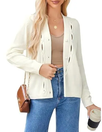 Produktbild: GRACE KARIN Strickjacke Damen Elegant V-Ausschnitt Bolero Damen Langarm Hochzeit Cardigan Festlich XL Weiß -1