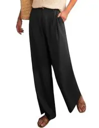 Produktbild: GRACE KARIN Lose Damenhose aus Baumwolle und Leinen 2024 gerade Beinform Taschenhose Schwarz M