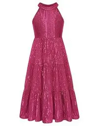 Produktbild: GRACE KARIN Mädchen Ärmellos Festlich Glitzer Festkleid mit Pailletten Neckholder Cocktailkleid Partykleid Rose Rot 14 Jahre