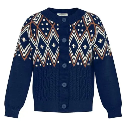 Produktbild: GRACE KARIN Mädchen Bolero Knopfleiste Knitwear Strickjacke Langarm Rundhals Cardigan Festliche Jacke Weiße-Braune Streifen 8 Jahre