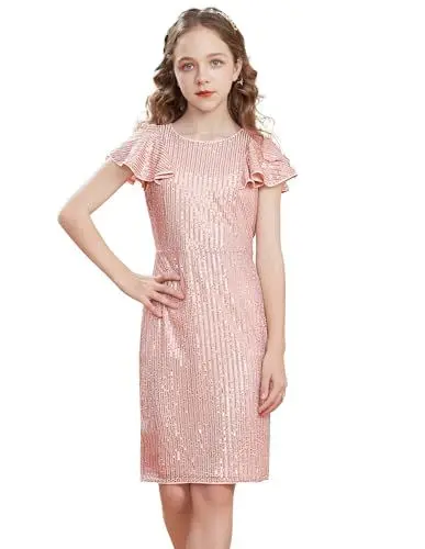 Produktbild: GRACE KARIN Rosa Kinderkleid Pailletten Party Blumenmädchenkleider für Hochzeit Festliches 6-7 Jahre Rosa