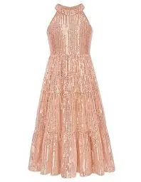 Produktbild: GRACE KARIN Mädchen Ärmellos Festlich Glitzer Festkleid mit Pailletten Neckholder Cocktailkleid Partykleid Roségold 14 Jahre
