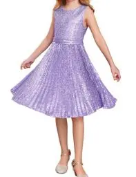 Produktbild: GRACE KARIN Mädchen Partykleid A-Linie Pailletten Kleid Midi Sommerkleid Festlich Swing Kleid 7-8 Jahre/Lila -5