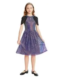Produktbild: GRACE KARIN Mädchen Geburtstagsparty Kleid für Weihnachten Rundhals Pailletten Ballkleider für 11–12 Jahre alt Dunkelviolett