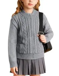 Produktbild: GRACE KARIN Mädchen Rundhals Strickjacke Winter Lässig Strick Pullover mit Reißverschluss Causal Knitted Cardigan Grau 12 Jahre