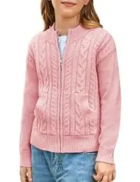 Produktbild: GRACE KARIN Mädchen Rundhals Strickjacke Winter Lässig Strick Pullover mit Reißverschluss Causal Knitted Cardigan Hellrosa 12 Jahre