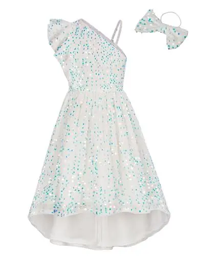 Produktbild: GRACE KARIN Mädchen Samtkleid Pailletten Glänzend Party One Shoulder Kleid Hell CL2139-03 06Y