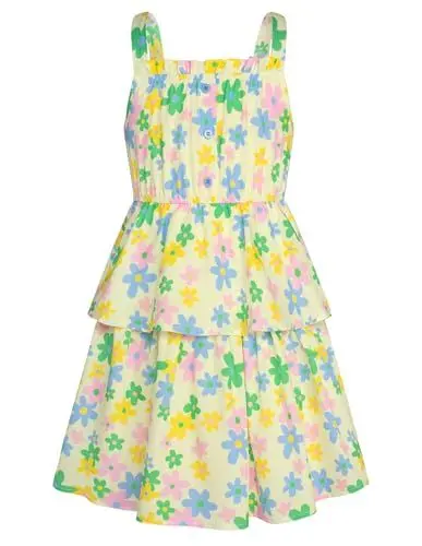 Produktbild: GRACE KARIN Mädchen Sommer Blumen Kleid Ärmellos Doppelter Saum Sonnenkleid Urlaub Freizeit Kleid Gelb 8-10 Jahre