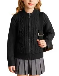 Produktbild: GRACE KARIN Mädchen Strickjacke Lange Ärmel Lässig Rundhals Pullover mit Reißverschluss Knitted Cardigan Schwarz 8 Jahre