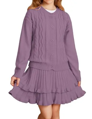 Produktbild: GRACE KARIN Freizeitkleid Mädchen Kinder Lässig Strickjacke Kinder Herbst Winter Strickkleid Einschulung 10-12 Jahre/Lila -6
