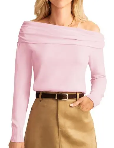 Produktbild: GRACE KARIN Pullover Damen Langarm Herbst Strickpullover Damen Festlich Hochzeit Pulli Damen Elegant L Rosa -4