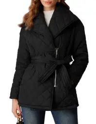 Produktbild: GRACE KARIN Mantel Mit Gürtel Damen Tailliert Schwarz Puffer Hybrid Jacke Gesteppt Winter Lang Mantel S CL2744-01/Black