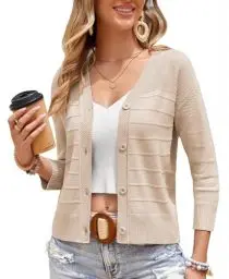 Produktbild: GRACE KARIN Strick-Cardigans für Damen Übergröße Damen-Cardigan für die Arbeit Büro Gestrickter Bolero mit Gerippten Bündchen und Saum Beige XXL
