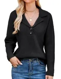 Produktbild: GRACE KARIN Pullover Damen Weihnachten Langarm Pulli Damen V-Ausschnitt Sweatshirt Casual L Schwarz-1