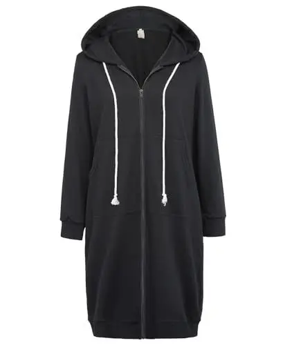 Produktbild: GRACE KARIN Sweatshirt Damen mit Kapuze Hoodie Damen Reißverschluss Jacke Damen Winter Lang Freizeit XXL Schwarz-1