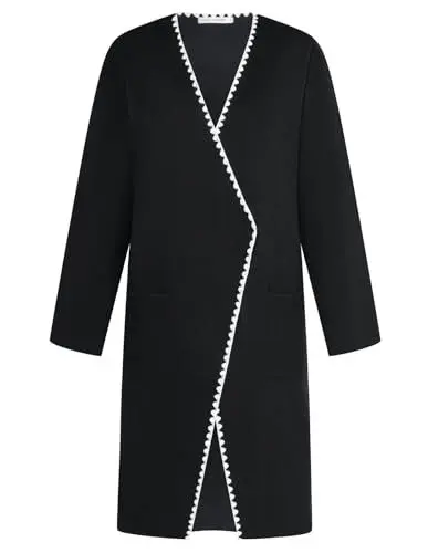 Produktbild: GRACE KARIN Winterjacke Damen Lang Mantel Damen Herbst Langarm Strickmantel V-Ausschnitt Elegant L Schwarz-1