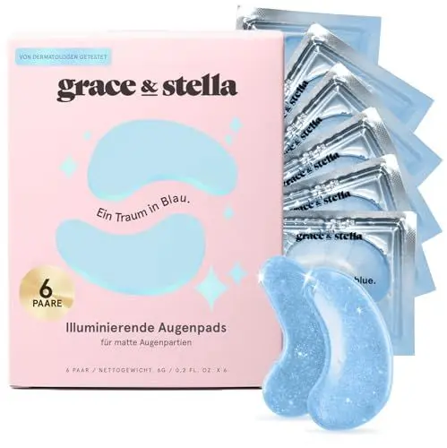 Produktbild: grace & stella - Preisgekrönte Augenpads gegen Augenringe, Aufhellende Eye Pads gegen Tränensäcke und Falten, Kühlende und Erfrischende Augen Pads Masken, Gel-Eyepads (6 Paare, Blau)