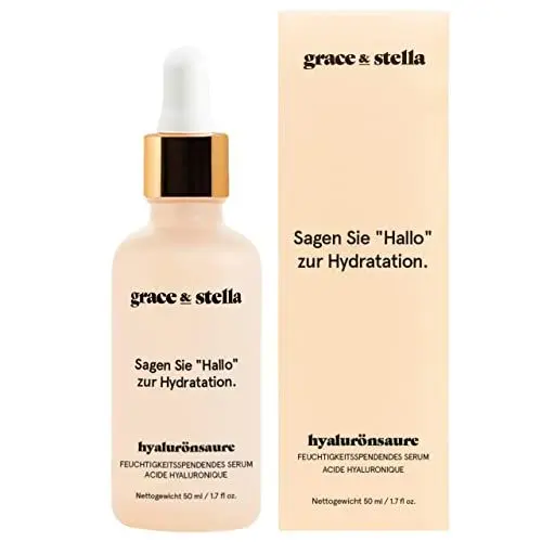 Produktbild: grace & stella - Hyaluron Serum Hochdosiert, Preisgekrönte Hyaluronsäure und Feuchtigkeitspflege, Anti-Aging-Pflege gegen Linien und Falten, Boosted Collagen, Microneedling Gesichtsserum, 50 ml