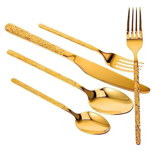 Produktbild: GRADENEVE Relief Design 5-teiliges Edelstahl Besteck Set Gabeln Löffel Fine Dining