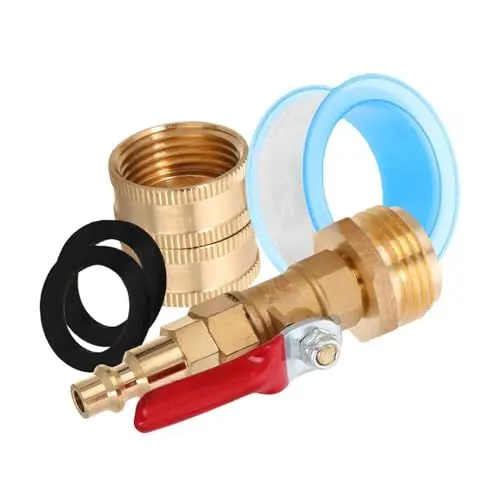 Produktbild: GRADENEVE Reparatursatz Für Den Abwassertank Eines Wohnmobils Aus Robustem Messing. Adapter Für Gartenschlauch Zum Luftschlauch. Winterfest Machen. Mit Gewindeverschluss.