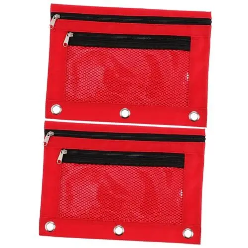 Produktbild: GRADENEVE 2St Binder Federmäppchen Ordner mit Reißverschlusstasche Bürobedarfstaschen schreibwaren Organizer Stift aufbewahrung Schreibwarentasche Aufbewahrungsbehälter für Stifte rot