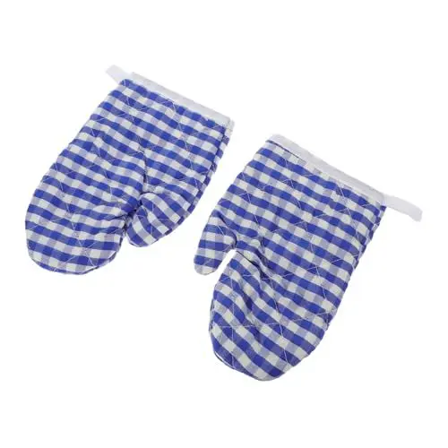 Produktbild: GRADENEVE 2-teiliges Ofenhandschuh-Set für Kinder Mikrowellenhandschuhe Kochhandschuhe für Kinder Kariert Sicher für Den Ofen