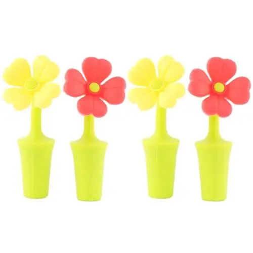 Produktbild: GRADENEVE Weinflaschenverschlüsse in Blumenform Kreativer Silikonverschluss Für Bar Party Heimdekoration Gelb 4 Stück