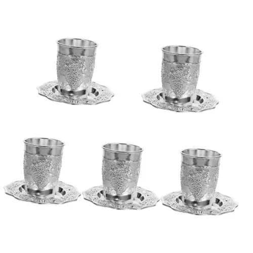 Produktbild: GRADENEVE 5 Sätze Jüdisches Weinglas Opferschale Aus Metall Versilberter Havdala-becher Desktop-weinbecher Schabbat-weinbecher Kiddusch Versilberte Tasse Heiliger Kelch Zinklegierung Silver