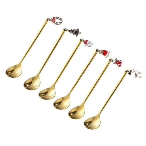 Produktbild: GRADENEVE 6St Weihnachtslöffel Nur Bestecklöffel Neuartige Kaffeelöffel Gewürzlöffel wunderschön Messbecher Mischschaufel spoons supoon Edelstahllöffel Tasse Löffel Rostfreier Stahl Golden
