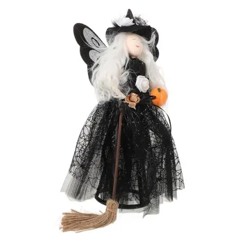 Produktbild: GRADENEVE Hexenbaum-Spitzenstern Halloween Hexenfiguren fliegende Hexen Urlaubspuppen Halloween-Ornament Halloween Baumdekoration Hexenpuppendekor Gruselige Partydekorationen Black