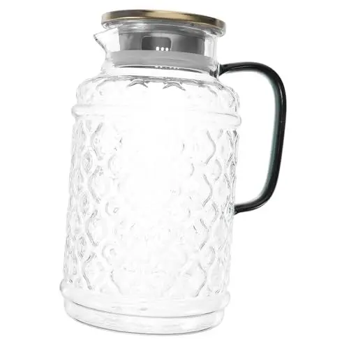Produktbild: GRADENEVE Glaskrug Für 1 7 L Fassungsvermögen Mit Deckel Krug Große Größe Sicherer Edelstahl Dickes Glas Elegantes Design Leicht Zu Greifen