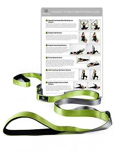 Produktbild: Gradient Fitness Dehnungsband Lite, 2,5 cm Gurt Breite, Neopren Gepolsterte Griffe, 12 unabhängigen Schlaufen, 8 Füße lang, herunterladbar Strecken Ressourcen, grün
