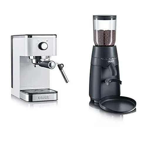 Produktbild: Graef ES401EU Salita Siebträger-Espressomaschine, 1400, weiß Kaffeemühle CM 702