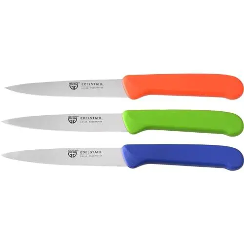 Produktbild: GRÄWE Gemüsemesser, Set, kleines Küchenmesser-Set, Obstmesser, Schälmesser, Edelstahl, schwarz, super scharf geschliffen (Bunt, 3er Set)