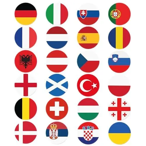 Produktbild: GRAFBURG - 24 EM Magnete - Flagge Zeigen - Fanartikel EM 2024 - Alle Laenderflaggen als ø 5cm Magnet Fuer Kuehlschrank, Auto,..