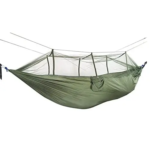 Produktbild: Grafner Hängematte mit Moskitonetz, Ultraleicht 640g, Mini Packmaß 20 x 12 cm, bis 200kg, 260 x 140 cm, atmungsaktives Fallschirm-Nylon, Befestigungs-Set, Camping Wandern, Reisehängematte Mücken Netz