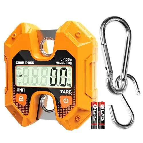 Produktbild: GRAM PRES Digitale Hängewaage 660LB/300KG, Handheld Mini Kranwaage, Hirschjagdwaage, Digitalwaage mit Haken für Farm, Fisch, Fleisch, Wild, Gepäck, Outdoor.